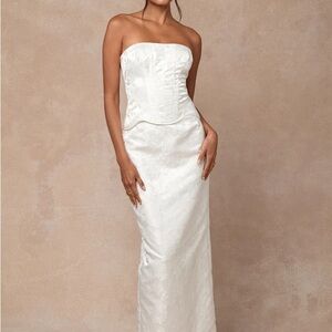 NWT Lulus Strapless Jacquard Bridal Two-Piece Skirt Set Maxi Dress